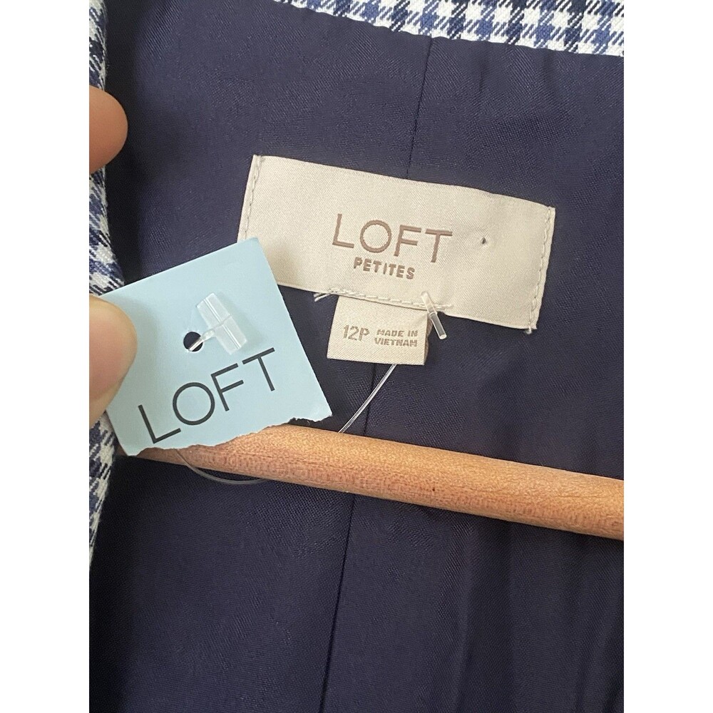 NWT 12P LOFT Navy & White Gingham Blazer |Preppy Coastal Academic Career Jacket - Picture 7 of 11